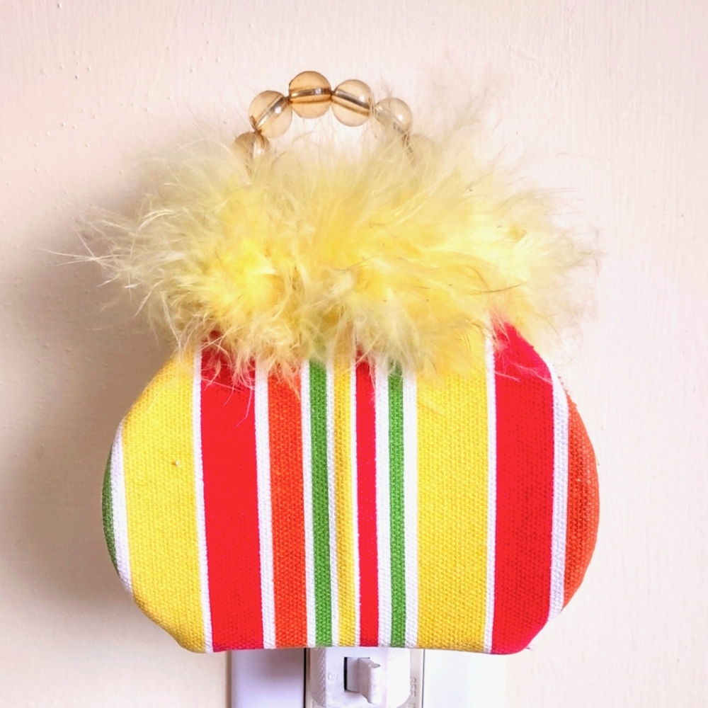 Handbag Night Light Yellow Boa Feathers